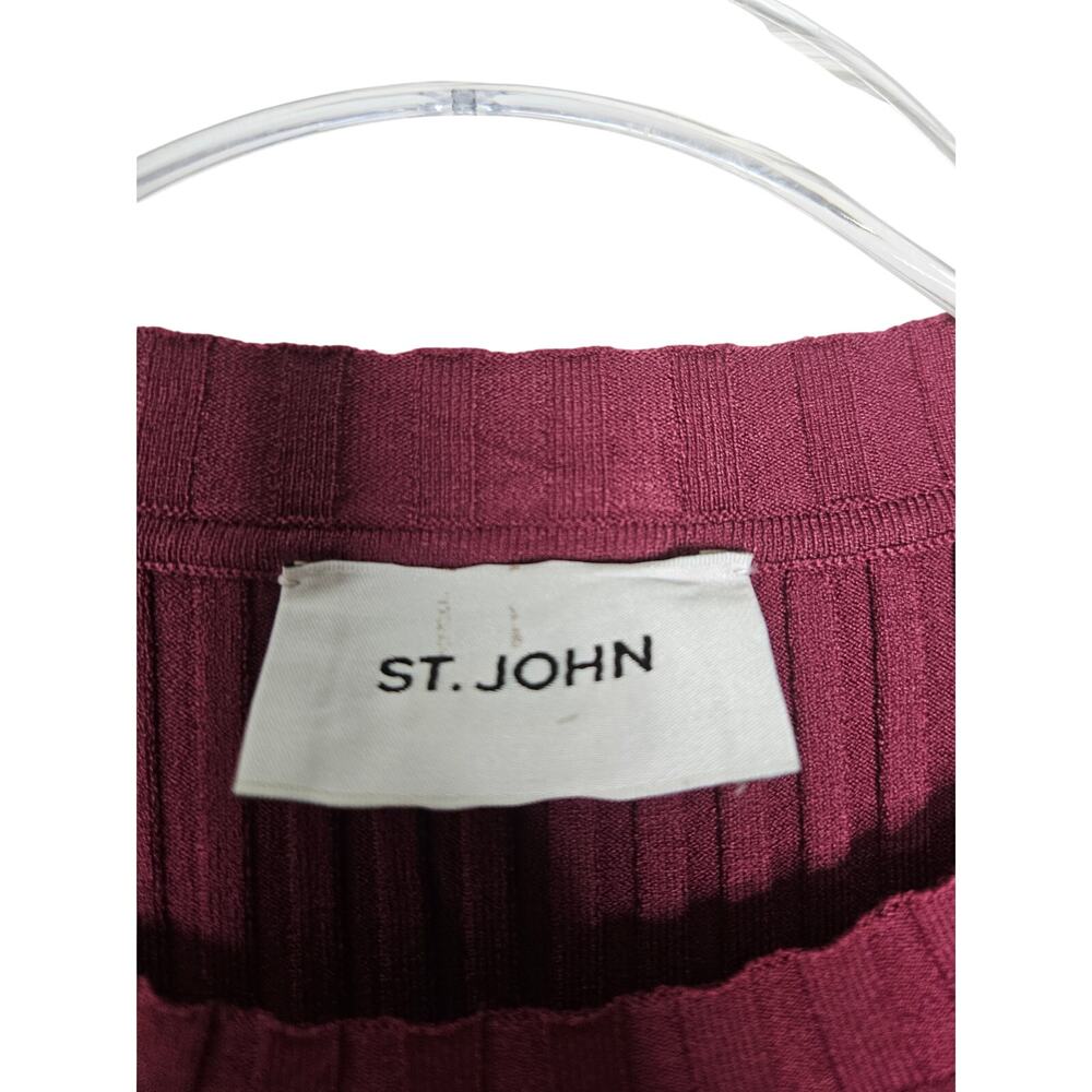 St. John S Burgundy Ribbed Knit Dress Bodycon Minimalist Career Classic - Picture 5 of 5